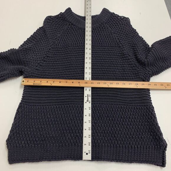 Moth Open Knit Tunic Sweater Womens L Navy Pullover 3/4 Sleeves High Crew Neck - Picture 6 of 11